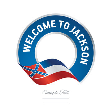Welcome to Jackson Mississippi flag ribbon travel logo icon stamp