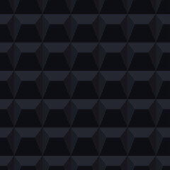 Dark seamless tile geometric texture. Black 3d pattern