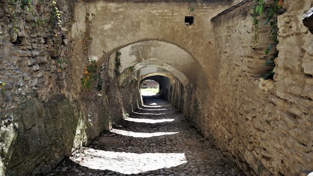 Street in the fortified church at Biertan, Romania. It was built between 1486 and 1524 year  in 1572 and became the seat of Saxon diocese in Transylvania. Photos of the year 24.09.2016 was filmed.