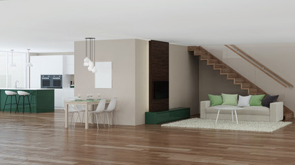 Modern house interior. 3D rendering.