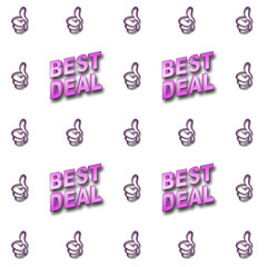 Stock Illustration - Pink Text: Best Deal Pattern, Background Template, Pink Glitter Thumb Up, 3D Illustratio, White Background..