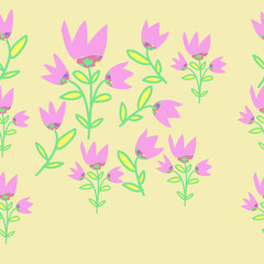 Bells  horizontal seamless pattern, branches, leaves, spots . Hand drawn.