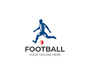 Footballer with the ball logo template. Soccer vector design. Football illustration