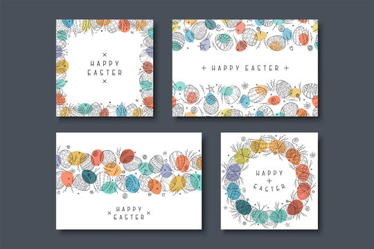 Collection of holiday greeting cards. Happy easter backgrounds