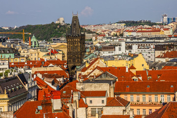 Naklejka na ściany i meble Prague city houses view, Czech Republic