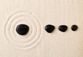 Zen sand and stone garden with raked circles. Simplicity, concentration or calmness abstract concept
