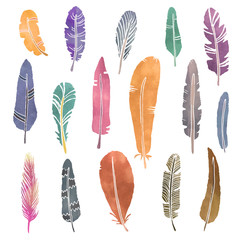 Hand painted watercolor feathers set - 193815064