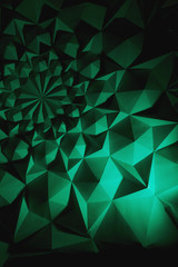 Abstract background of green polygons. Light and shadow. Green and black.
