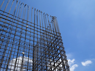 Steel reinforcement as part of the reinforced concrete structure. It is tied together using tiny...