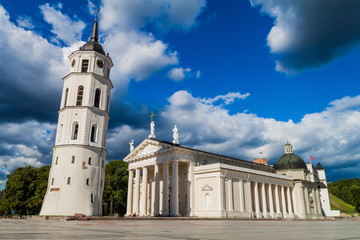 Cathedral Basilica Of St. Stanislaus And St. Vladislav On Cathedral Square with its Belfry in Vilnius, Lithuania.