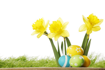 Yellow Flowers and easter eggs