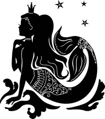 Image of Silhouette mermaid sitting on the stone printed on Printed Glass Basin Splashbacks