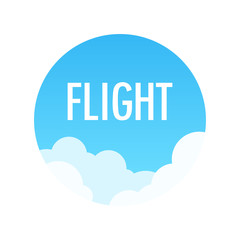 Vector Round Emblem of Flight on Airplane in blue with text