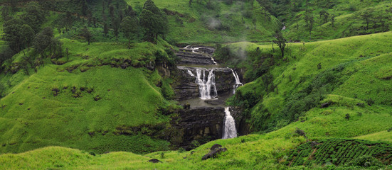St Clair's Falls. Widest waterfalls in Nuwara Eliya, Sri Lanka. inspirational summer landscape. 