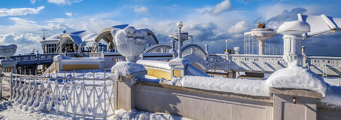 SOCHI, RUSSIA - JANUARY 26, 2016: Beach architecture in the snow.