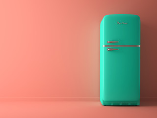Pink Interior with blue fridge 3D illustration