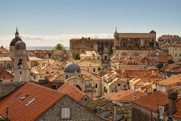 Dubrovnik old city street view. Red roofs. Croatia 