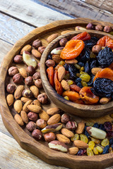 Mix from dried fruits and nuts in bowl