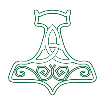 Vector illustration for Nordic community: Mjolnir or the Hammer of Thor. Old germanic symbol of god Thor, his hammer, known as Mjolnir.