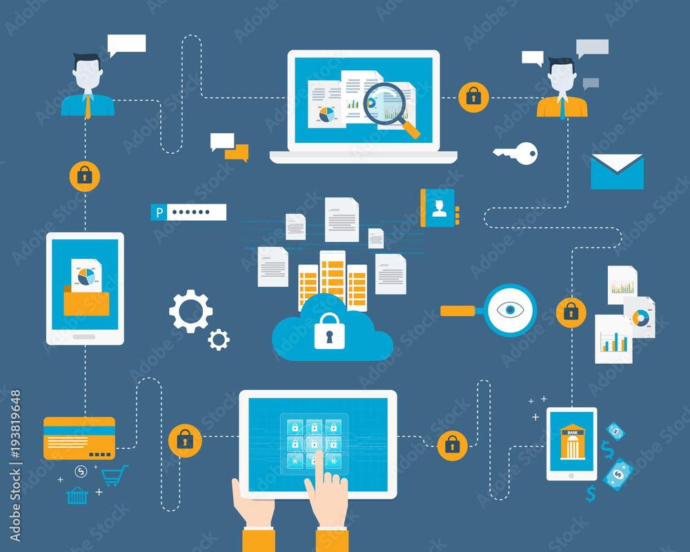 Poster flat business technology internet cyber security design concept and data security concept
