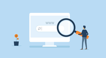 flat business  technology internet online  research in web browsing concept with business man working on monitor concept