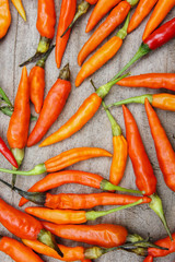 red chili raw on wood table prepare food give a spicy taste.