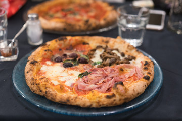 small meat pizza, close view