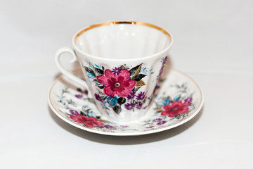 Elegant vintage cup with saucer for coffee or tea
