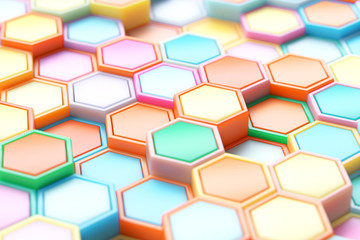 abstract colorful paper hexagon 3d-render background.
