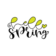 Hello Spring handwritting badge typography icon. Lettering spring for greeting card. Banner poster template background.