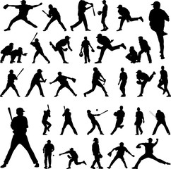Baseball player big collection silhouette - vector