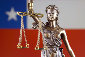 Symbol of law and justice with Chile Flag. Close up.