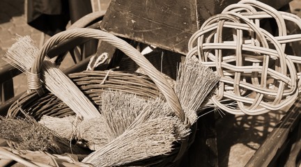 broom of sorghum carpet beater with sepia toned effect