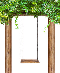 Wooden swing on pillar isolated