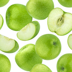 Fototapeta premium Green apples seamless pattern isolated on white background