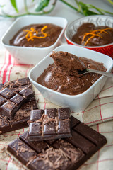close up of dark chocolate mousse