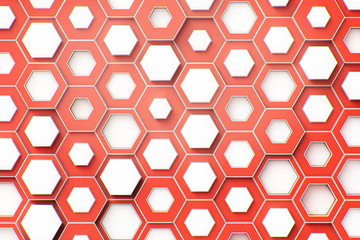 abstract red paper hexagon 3d-render background.