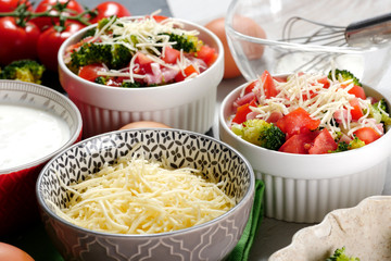 quiche with broccoli, cheese  and tomatoes