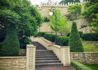 Classic East architecture and garden with stairs