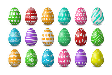 Vector set of realistic isolated easter eggs for decoration and covering on the white background. Concept of Happy Easter.
