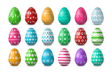 Vector set of realistic isolated easter eggs for decoration and covering on the white background. Concept of Happy Easter.