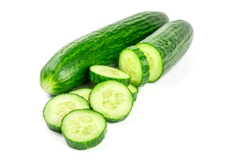 Sliced fresh cucumber isolated on white