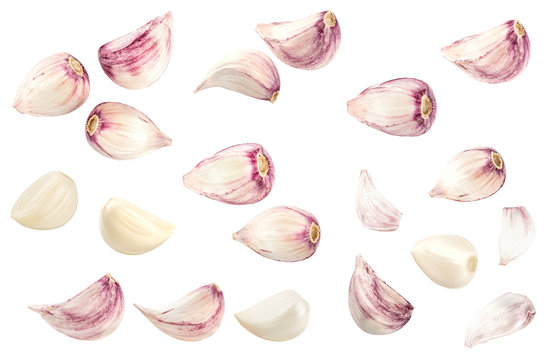 Collection of fresh garlic isolated on white