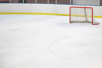 Empty net at an ice hockey rink
