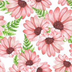 Floral seamless pattern 1. Watercolor flowers and leaves