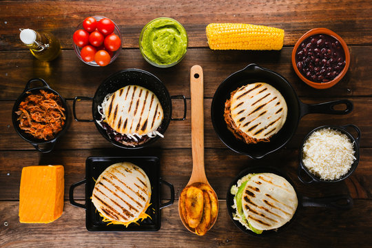 Different types of arepas, the typical Venezuelan food