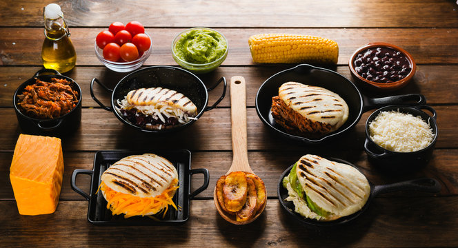 Different types of arepas, the typical Venezuelan food