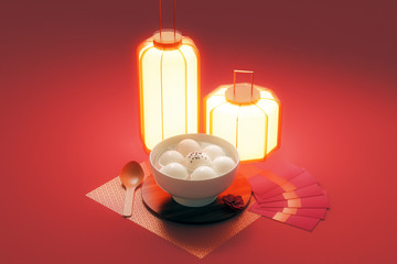 Chinese Lantern Festival food.3d rendering