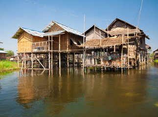 Myanmar.  Landscape. Inle. Village, architecture poor