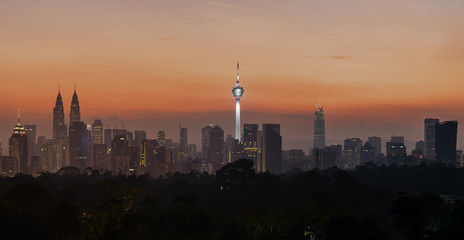 Fototapeta na wymiar Sunrise Panorama of Kuala Lumpur City Malaysia